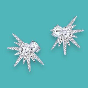 NWT Dainty Star Stud Earrings S925 Sterling Silver Cubic Zirconia Celestial
